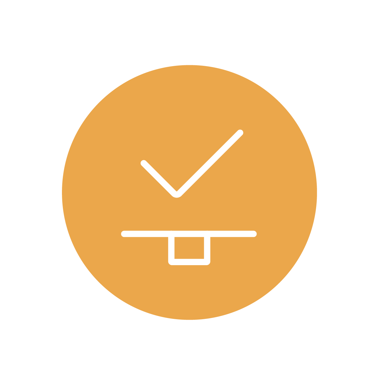 Orange shield icon with checkmark representing A&K Flooring’s commitment to quality and customer satisfaction guarantee in Florida