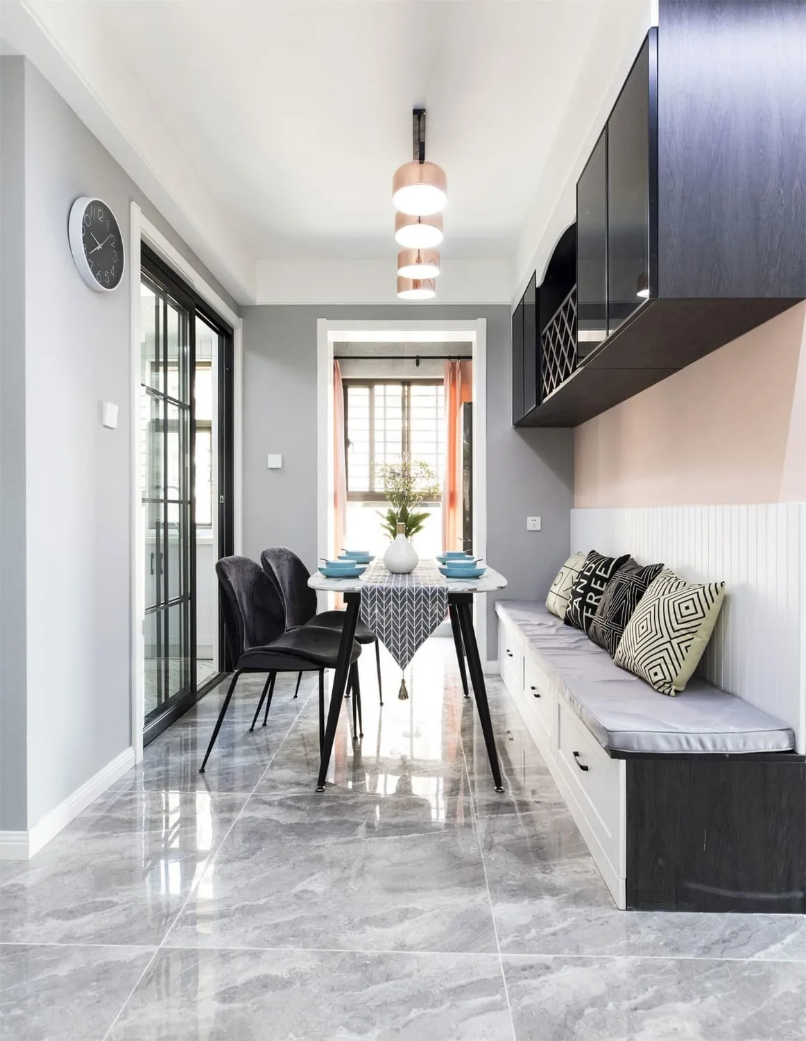 Modern hallway with seamless natural wood flooring and minimalist architectural design