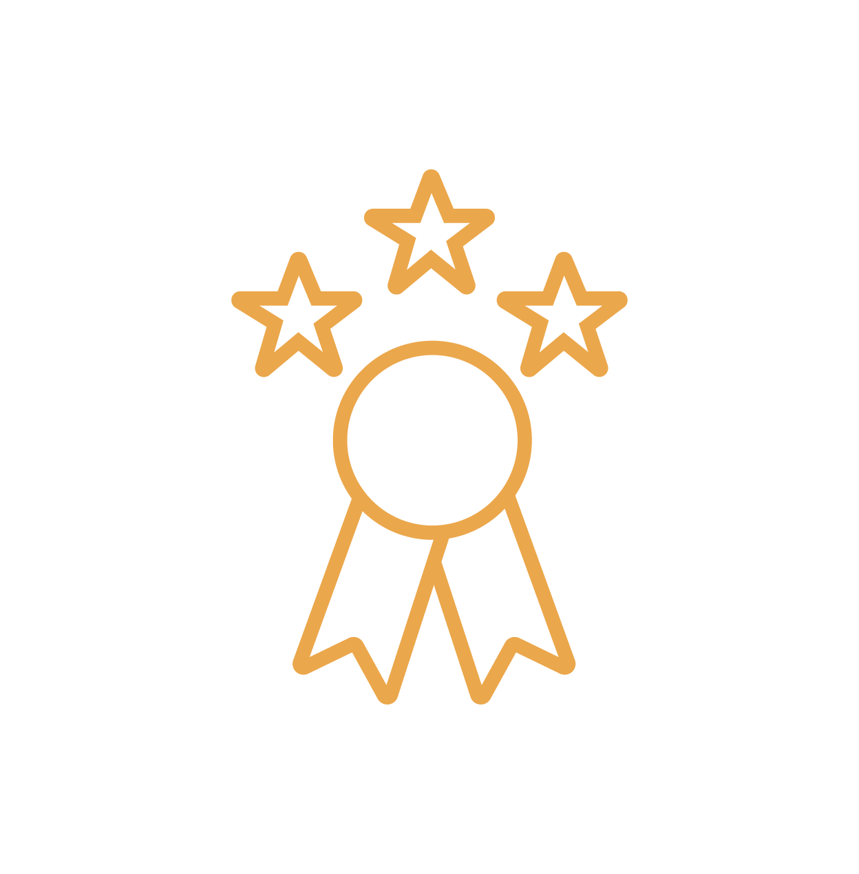 Orange gear and ribbon icon with stars representing expertise in residential and commercial flooring services in Florida