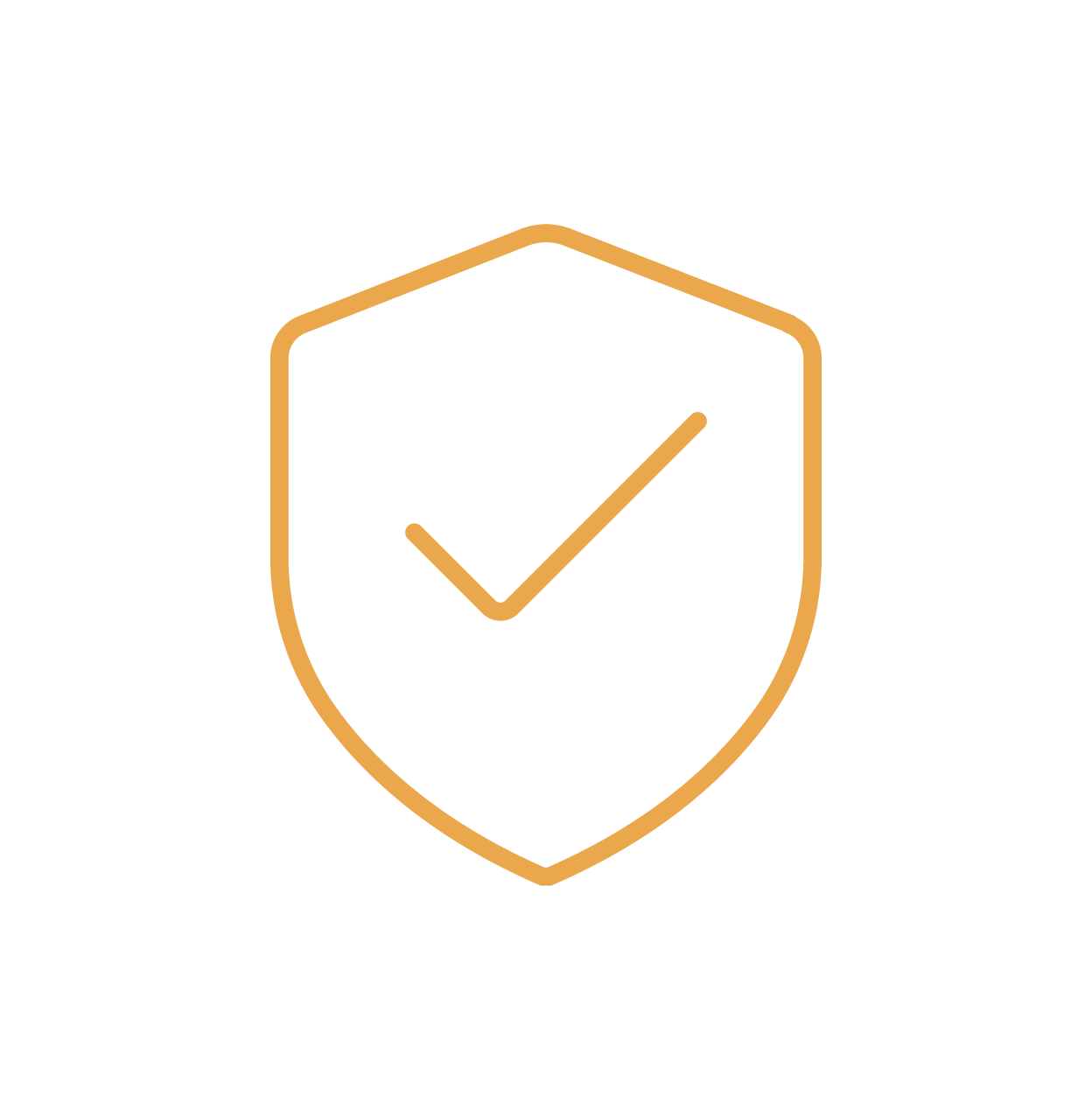 Orange shield icon with checkmark representing A&K Flooring’s commitment to quality and customer satisfaction guarantee in Florida